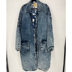 Michael Sloane Vintage Acid Wash Denim Trench Coat 1980's Oversized Jean Jacket